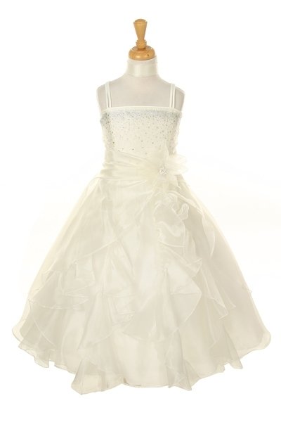 ivory organza long ruffle dress